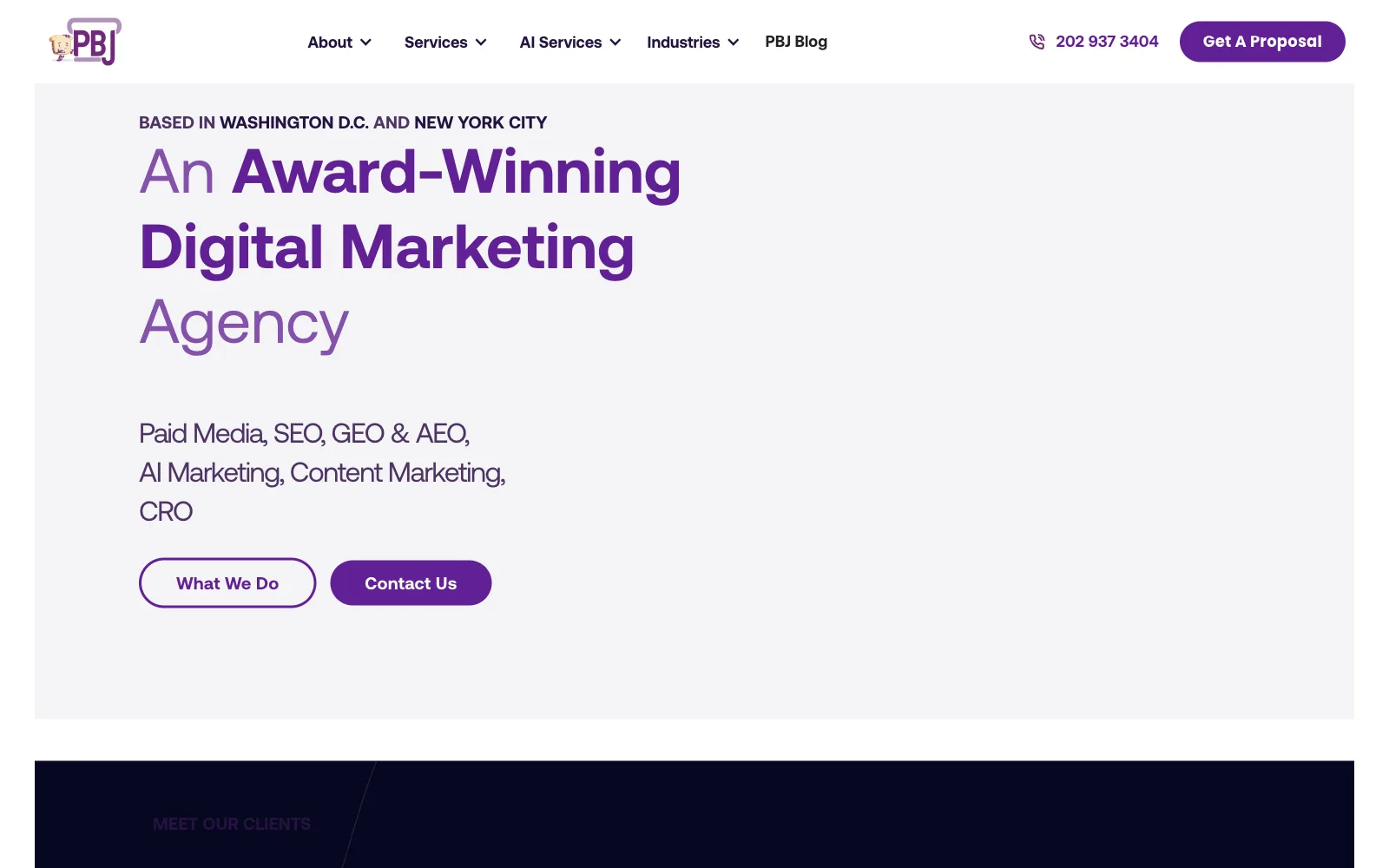 PBJ Marketing website homepage