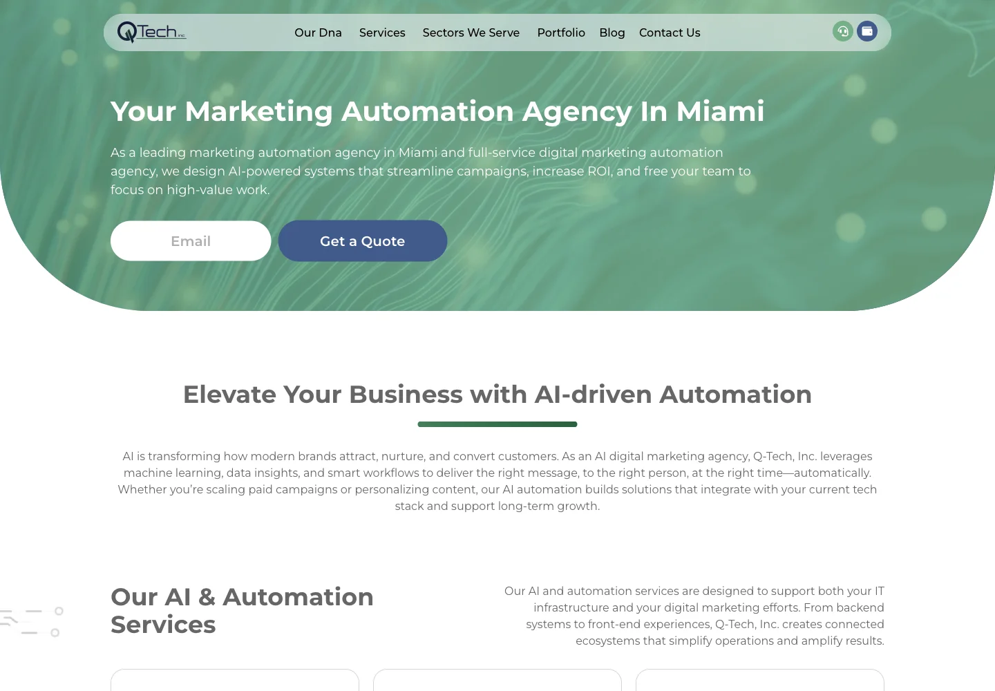 Q-Tech marketing AI and automation services page