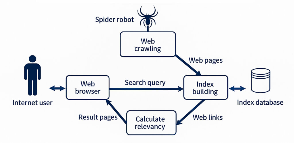Diagram comparing traditional search engine flow to AI-powered answer generation
