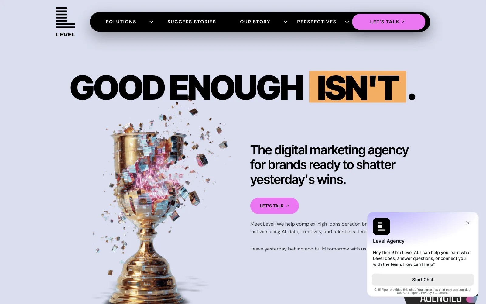Level Agency homepage, the current WebMechanix website destination