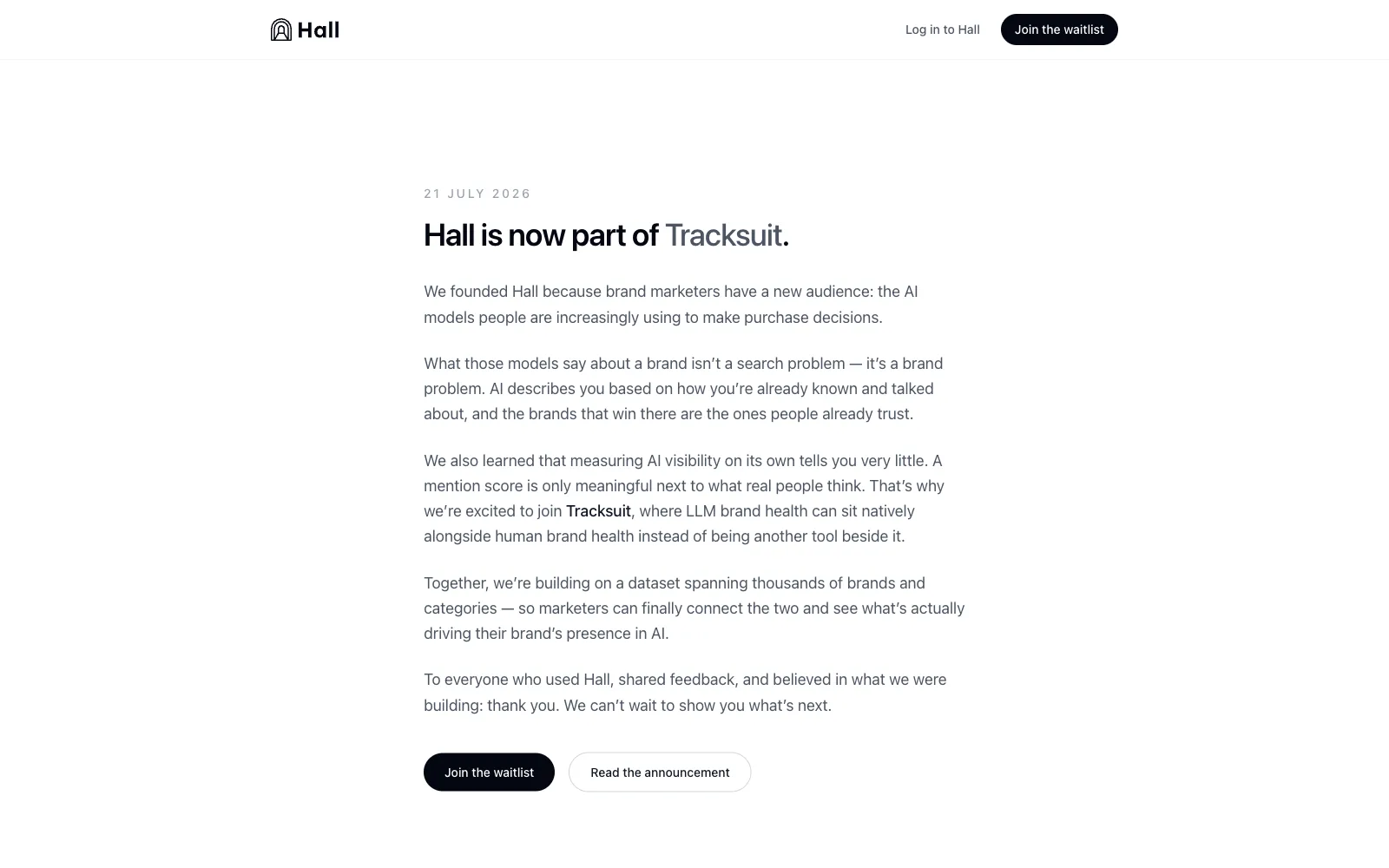 Hall public website, not an authenticated product dashboard
