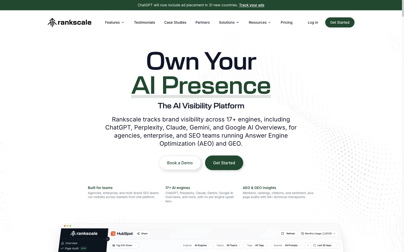 Rankscale public website, not an authenticated product dashboard