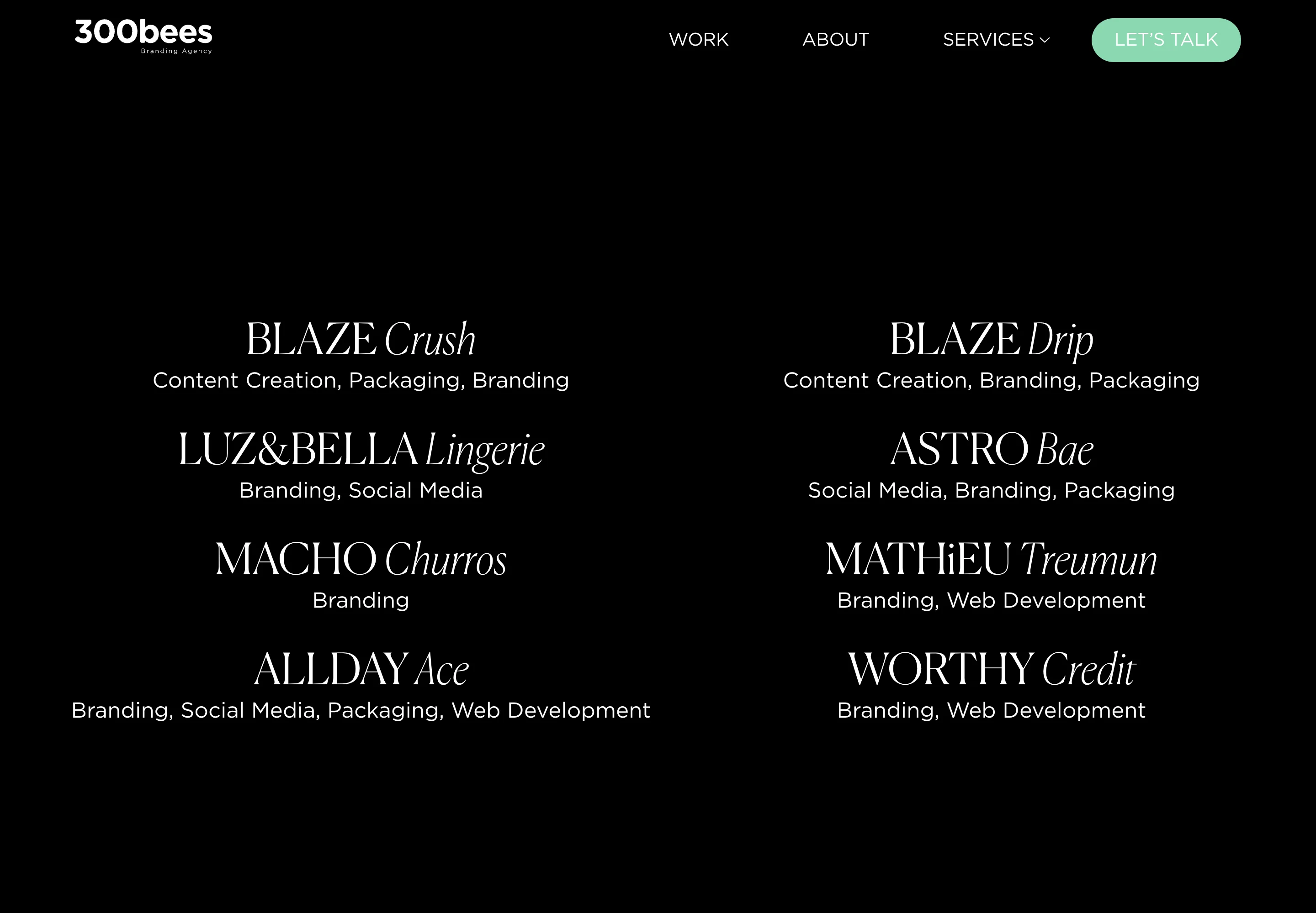 300 Bees’ published project portfolio.