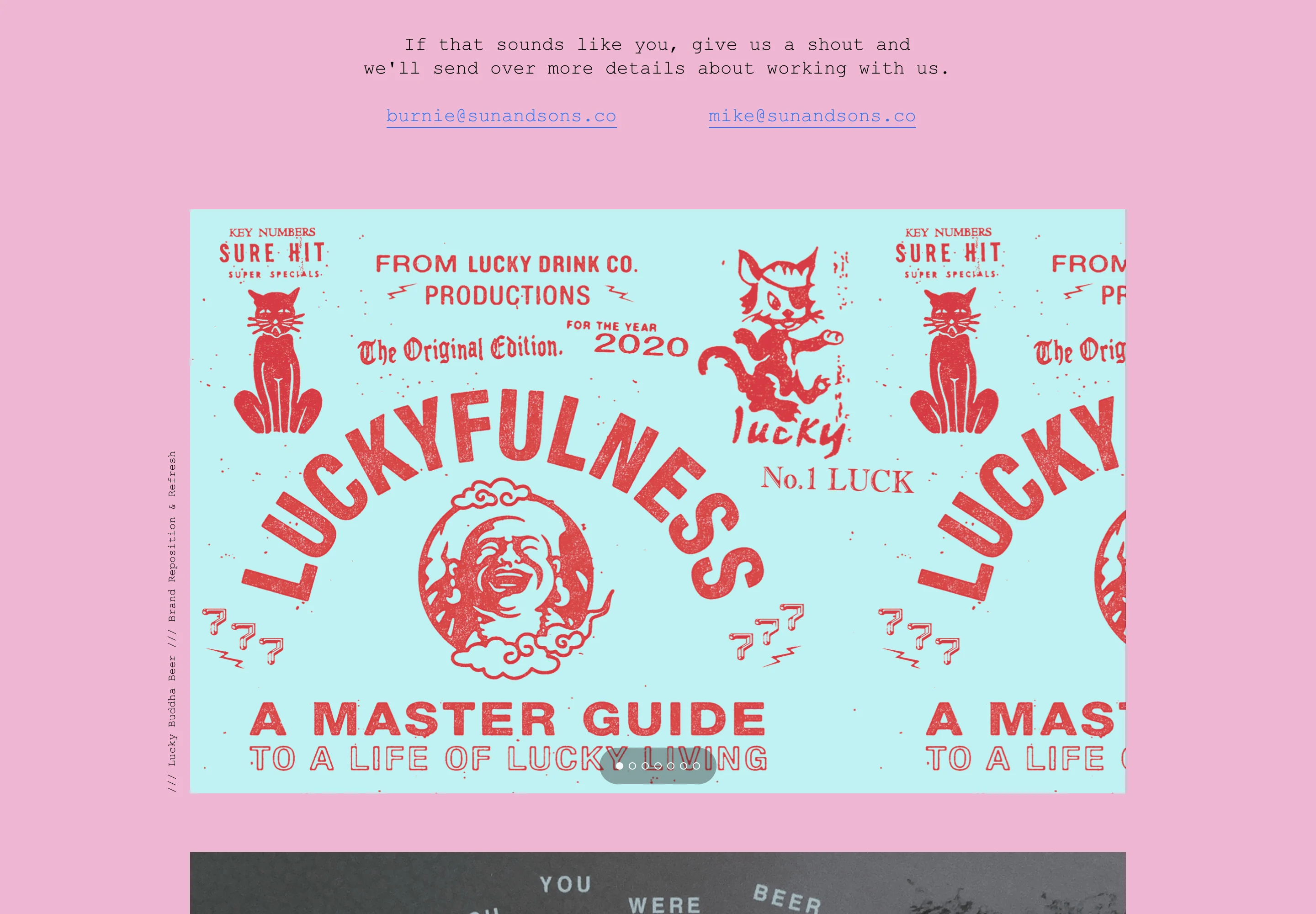 Sun & Sons’ portfolio, featuring Lucky Buddha Beer brand work.