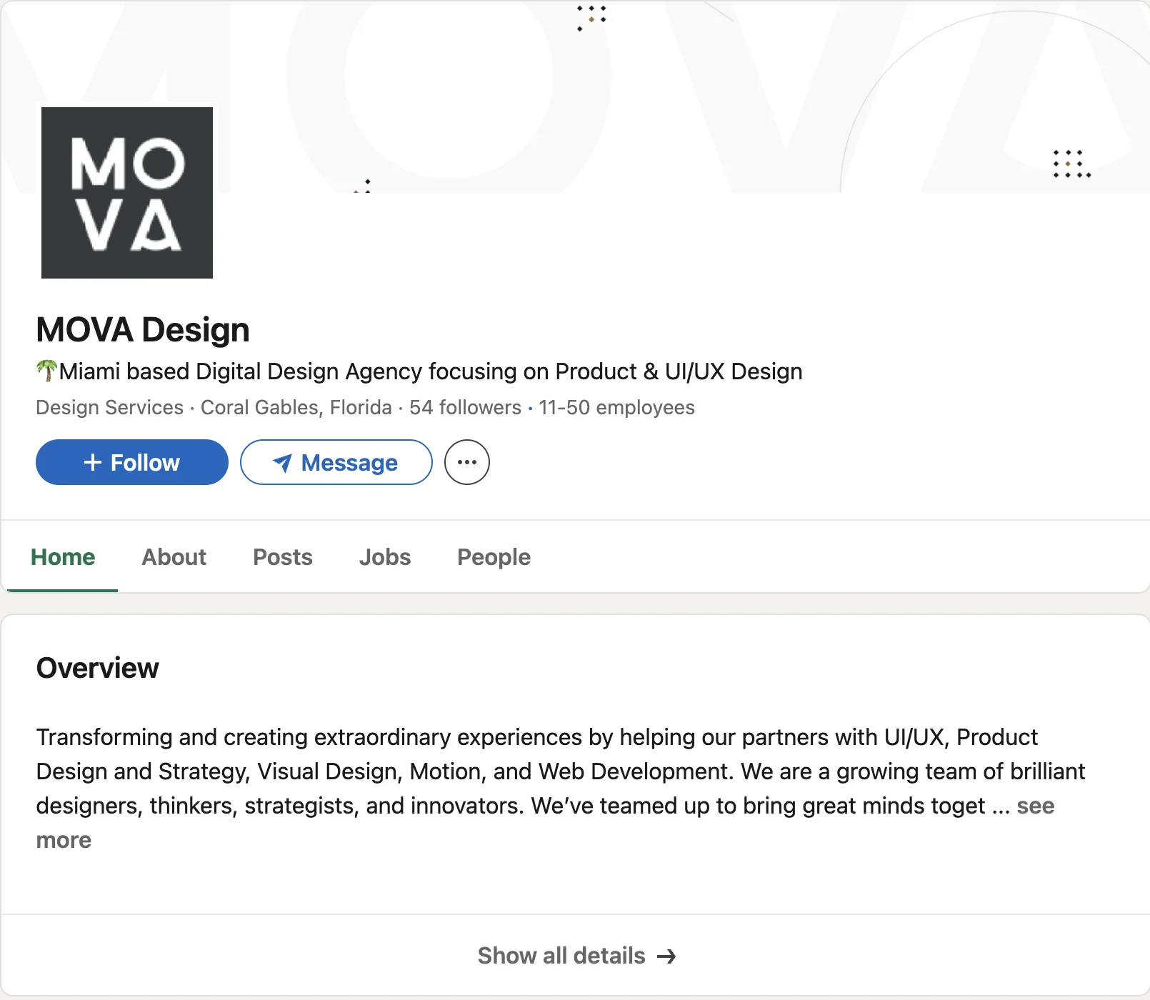 Mova official LinkedIn company profile screenshot