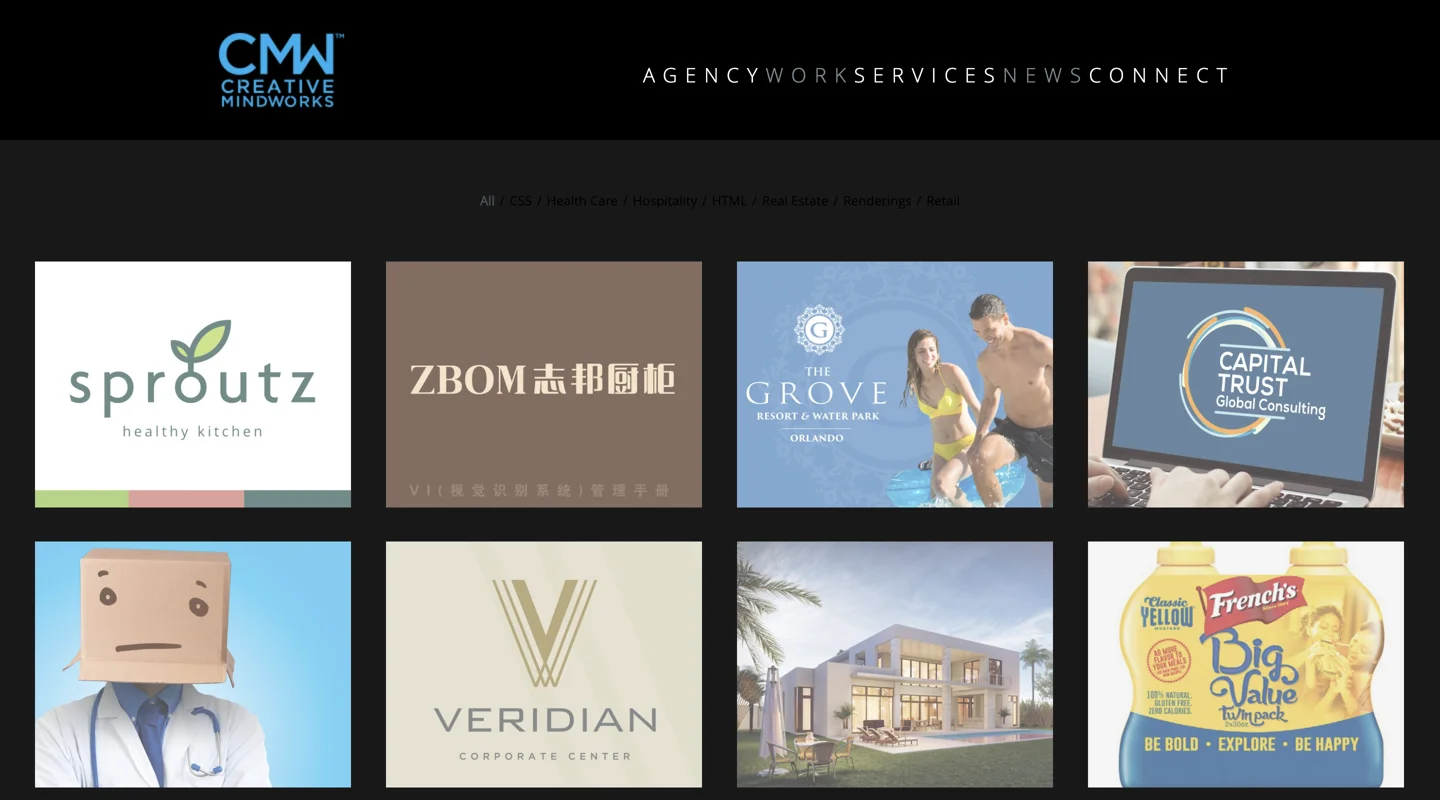 Creative Mindworks official portfolio; cropped to show project work screenshot