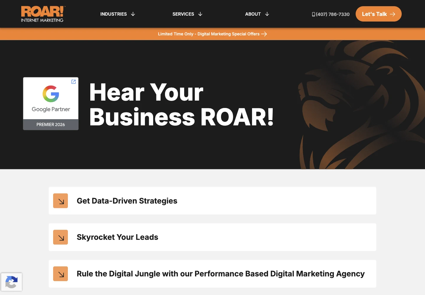ROAR! Internet Marketing official website screenshot