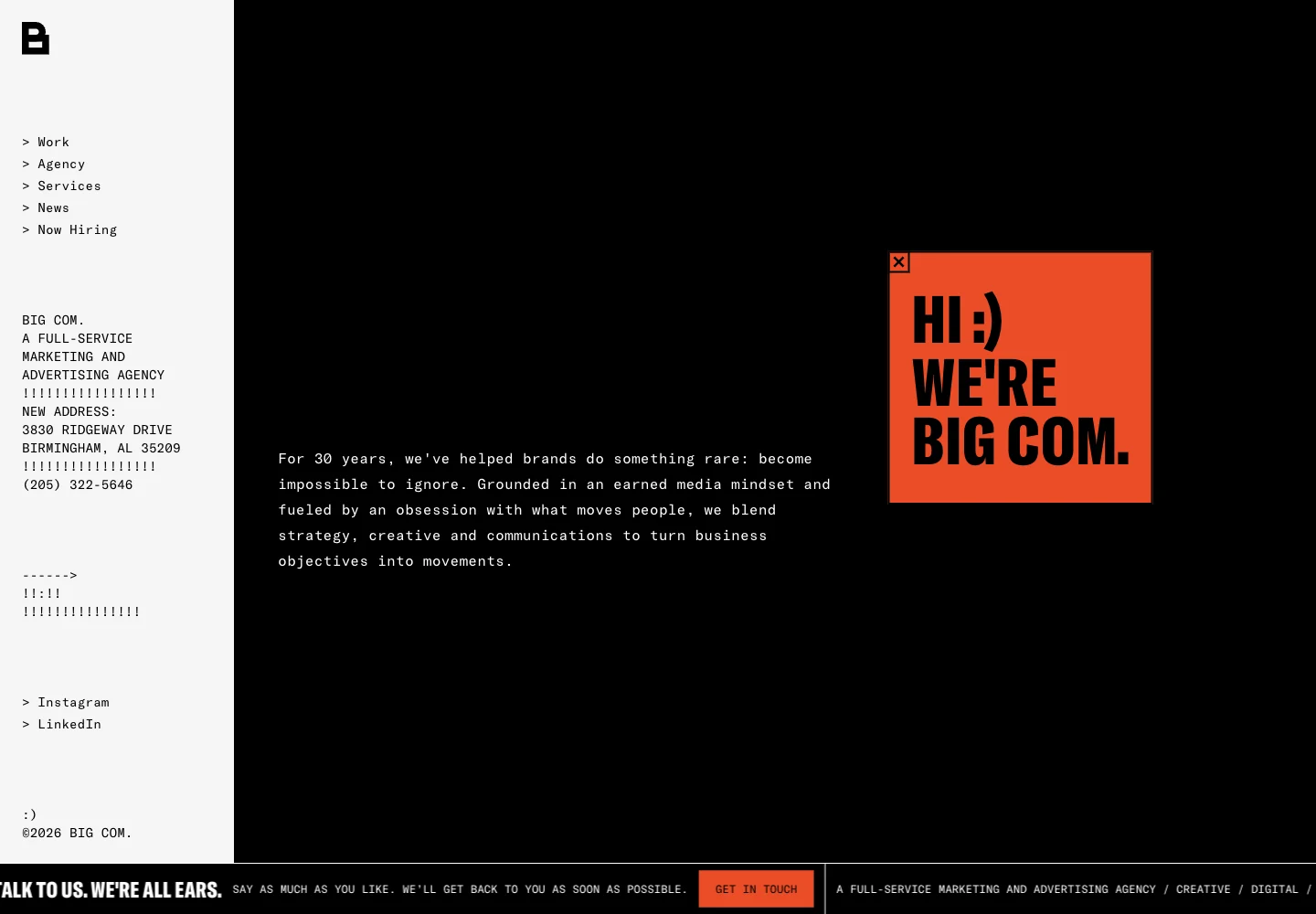 Big Com official website showing its services and work