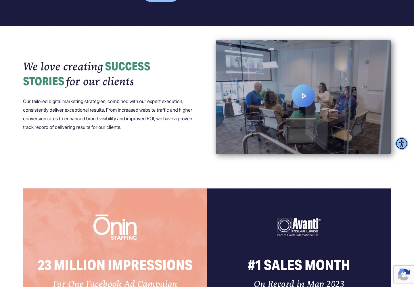 Uptick Marketing results page with client campaign examples