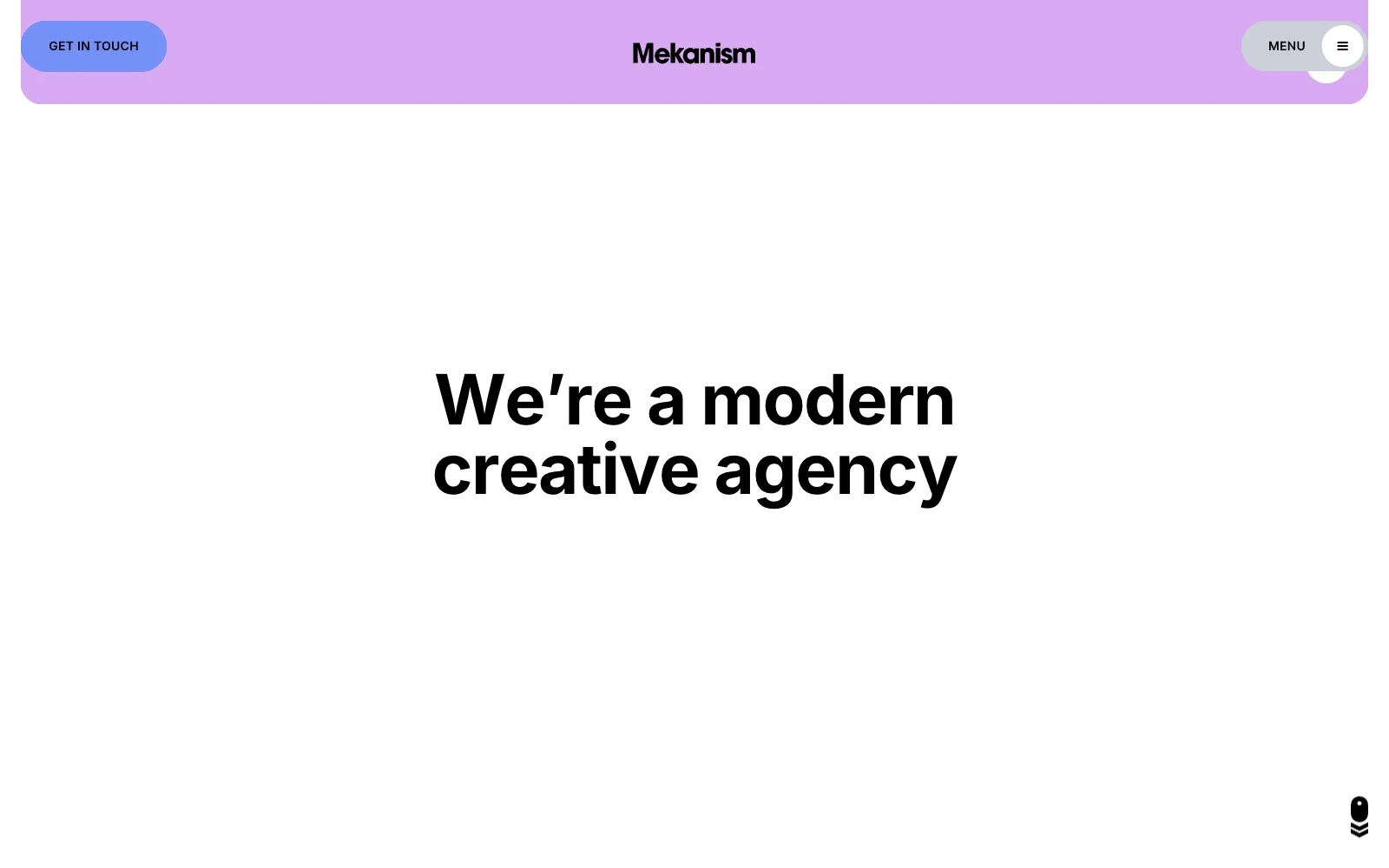 Mekanism lower homepage section introducing its creative agency