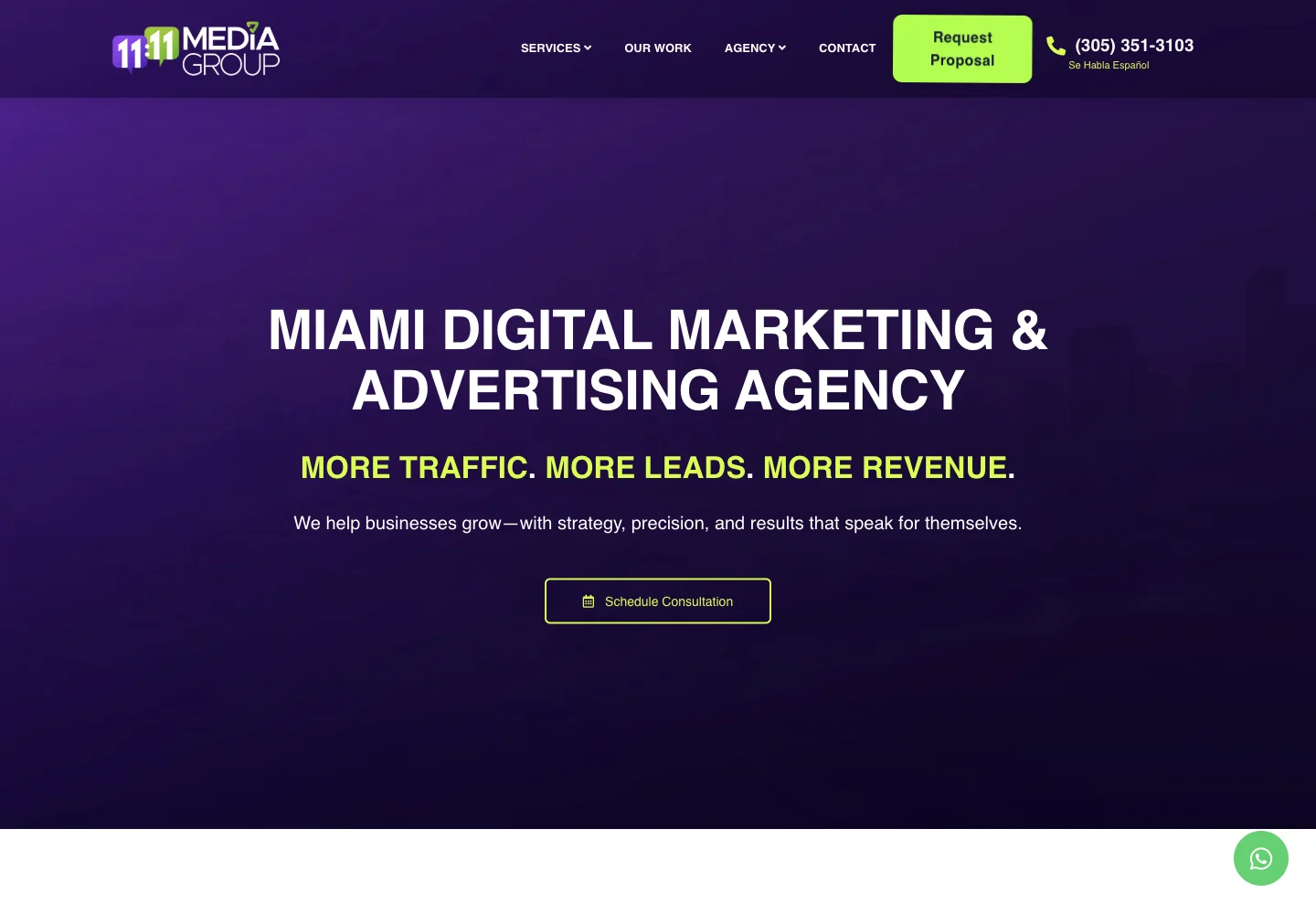 1111 Media Group official website showing its services and work