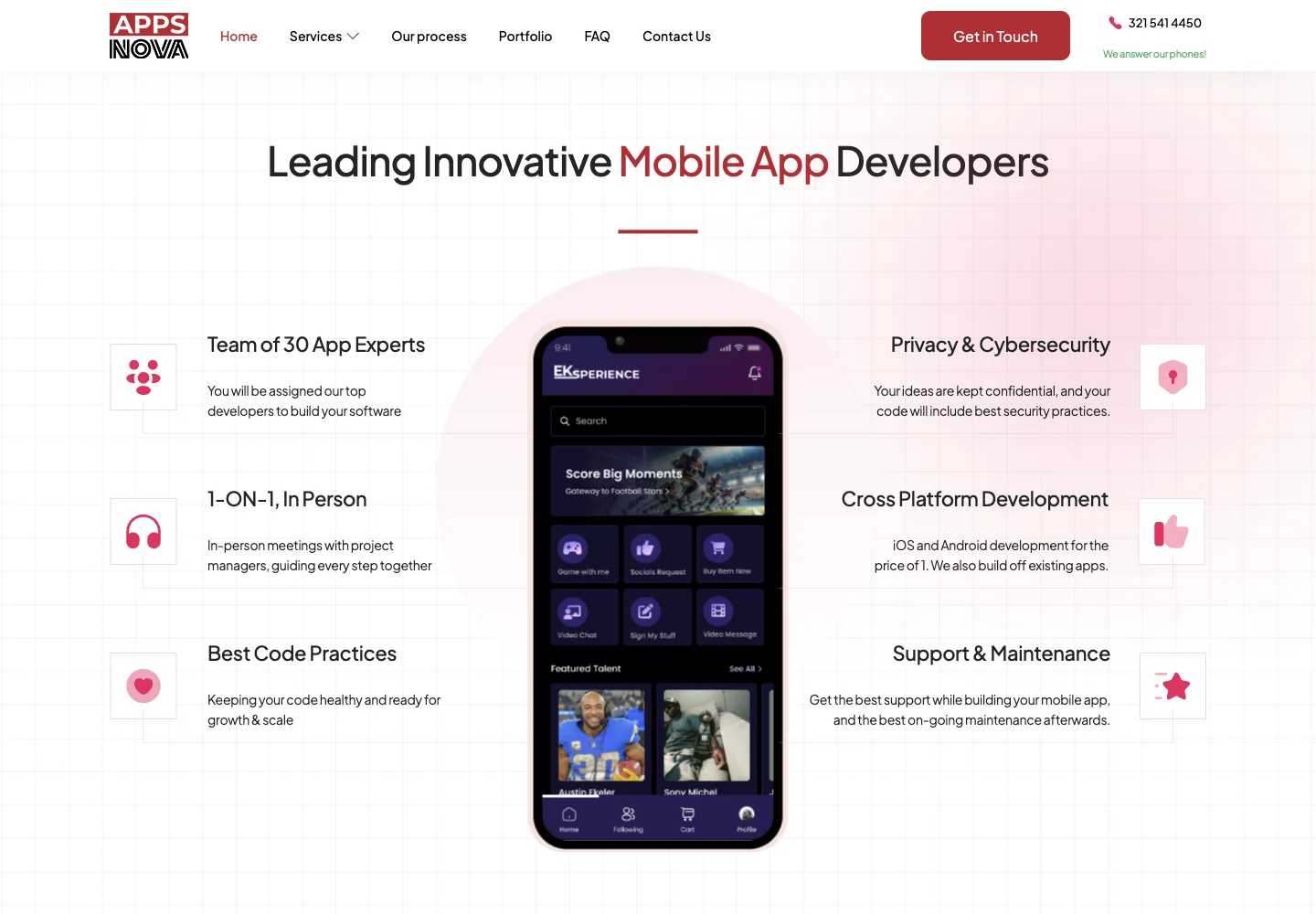 AppsNova official website showing its services and work