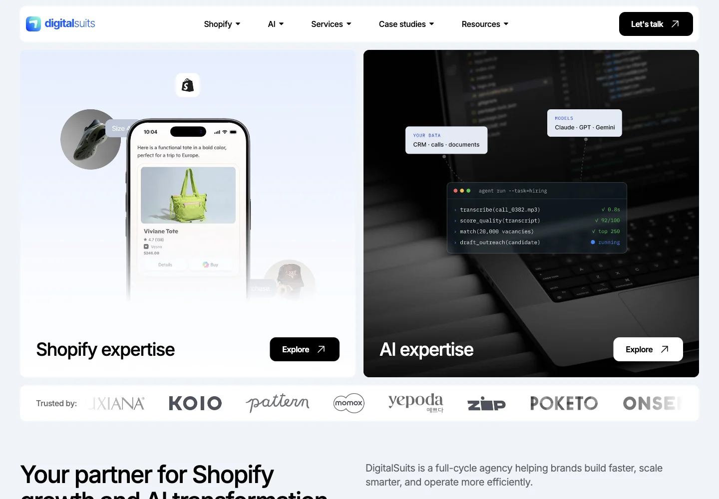 DigitalSuits official website showing its services and work