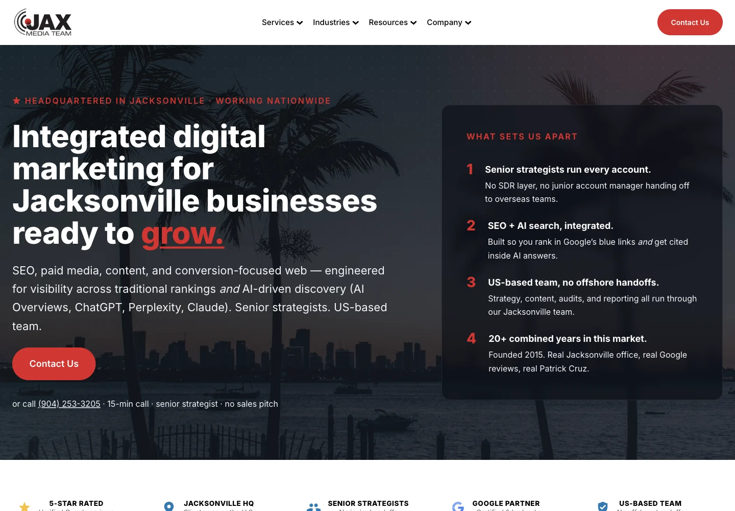 Jax Media Team official website showing its services and work