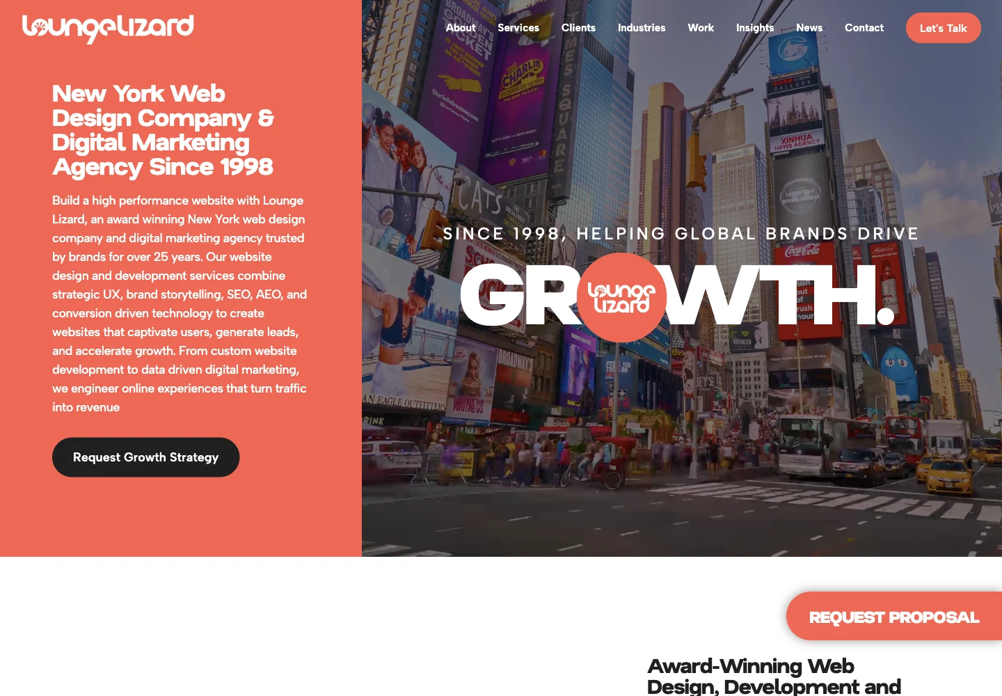 Lounge Lizard official website showing its services and work