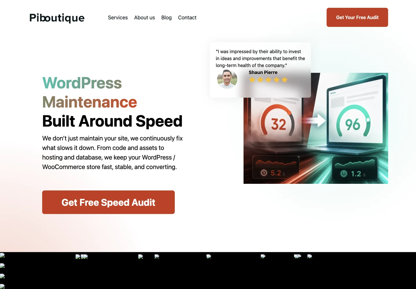 PI Boutique official website showing its services and work