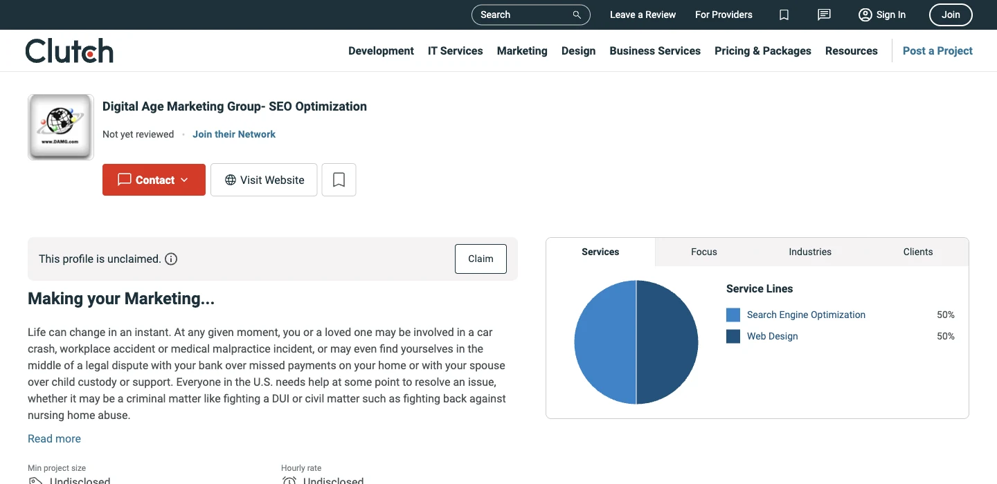 Digital Age Marketing Group’s Clutch company listing