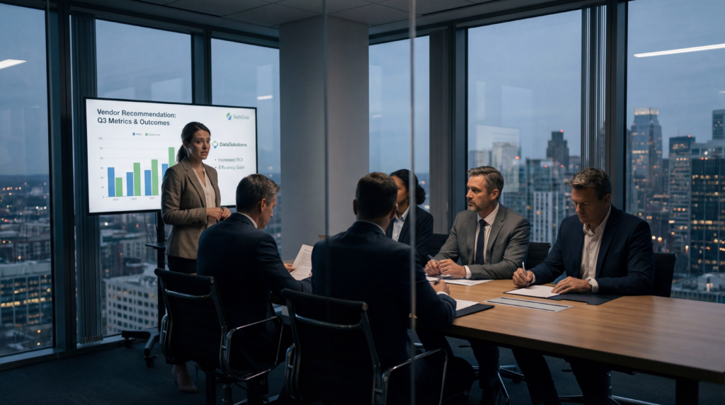 Executive team evaluating vendor in modern B2B buying process