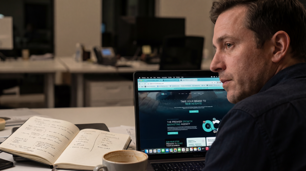 “B2B buyer researching marketing solutions before vendor selection